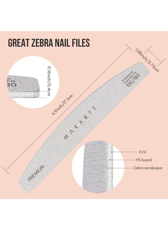 Makartt Nail File: 100/180 Grit Emery Boards for Nails, 10 Pcs Zebra Doubled Sides Washable Coarse Nail Files for Acrylic and Extension Nail Removal Nail Care Manicure Kit Salon Home Use