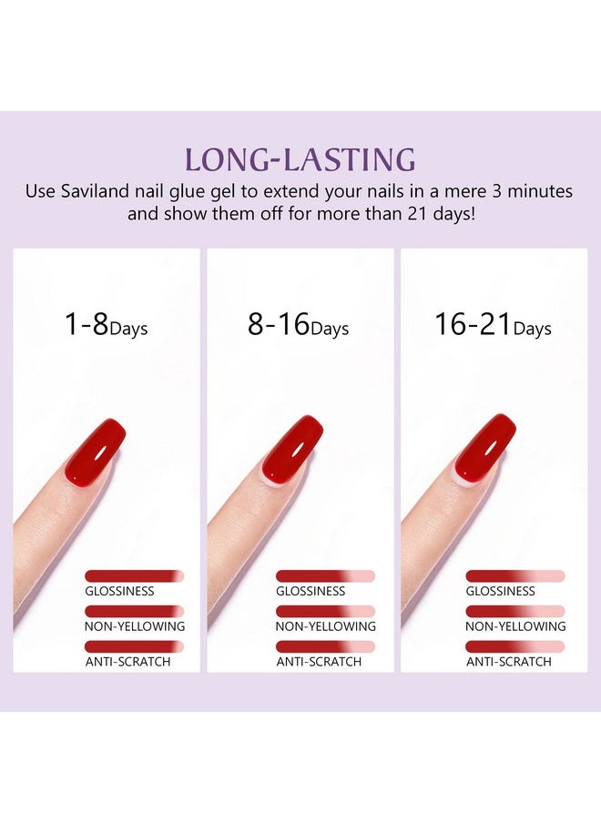 SAVILAND Gel Nail Glue 2 pcs 15 ML, 4-in-1 Nail Glue Gel Set, Upgraded Glue on Nails, Fake Nails & Press on Nails, Gel Base Strengthen for Nails, Replacement for Nail Glue, Nail Repair Treatment