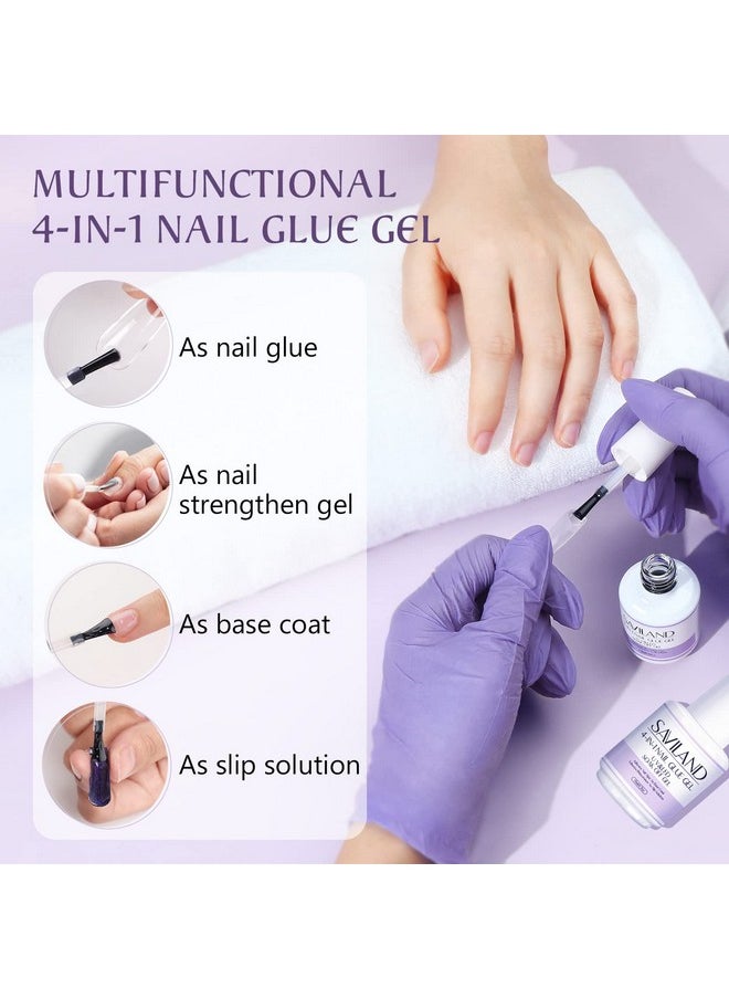 SAVILAND Gel Nail Glue 2 pcs 15 ML, 4-in-1 Nail Glue Gel Set, Upgraded Glue on Nails, Fake Nails & Press on Nails, Gel Base Strengthen for Nails, Replacement for Nail Glue, Nail Repair Treatment