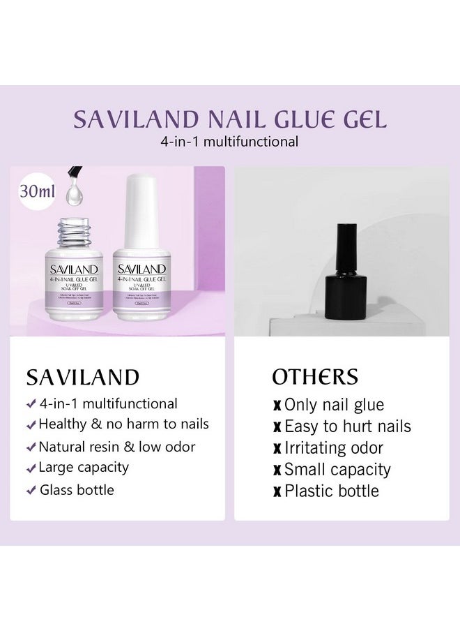 SAVILAND Gel Nail Glue 2 pcs 15 ML, 4-in-1 Nail Glue Gel Set, Upgraded Glue on Nails, Fake Nails & Press on Nails, Gel Base Strengthen for Nails, Replacement for Nail Glue, Nail Repair Treatment