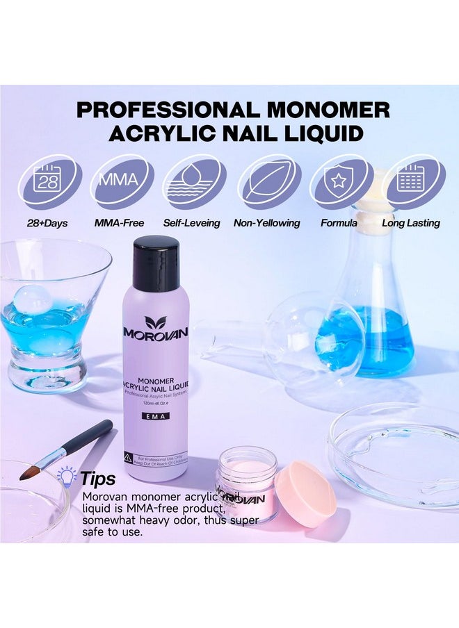 Morovan Monomer Acrylic Nail Liquid 4 oz: Acrylic Liquid Monomer for Acrylic Powder Acrylic Nail Extension with Acrylic Brush for Beginners DIY at home Non-Yellowing