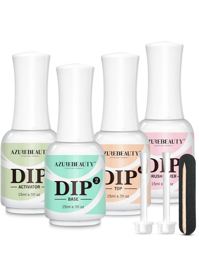 AZUREBEAUTY 4+4Pcs Dip Powder Liquid Set 15ml/0.5oz, with Base/Top Coat, Activator, Brush Saver, Nail File Dipping Powder Essential Tools for Dip Powder Nail Kit No Nail Lamp Needed