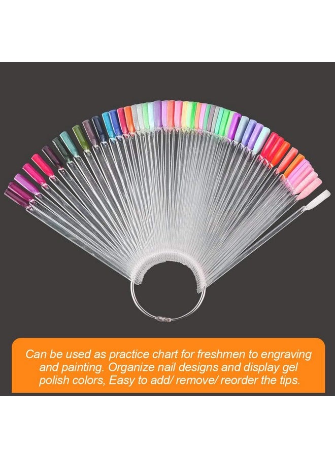 JASSINS 50 Pcs Nail Swatch Sticks with Ring and Numbered Tips - Clear Fan-shaped Display for Nail Art Polish Practice