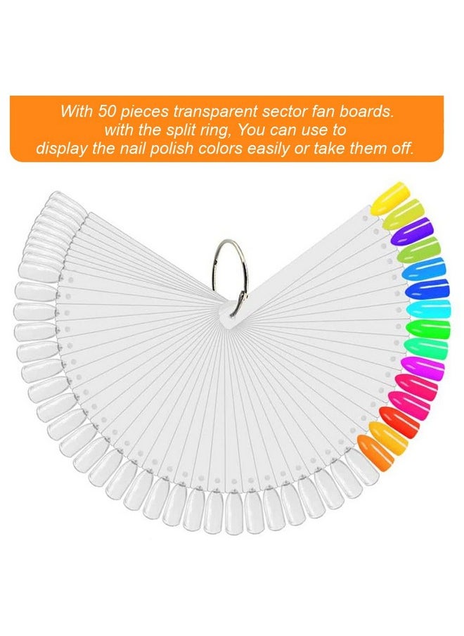 JASSINS 50 Pcs Nail Swatch Sticks with Ring and Numbered Tips - Clear Fan-shaped Display for Nail Art Polish Practice