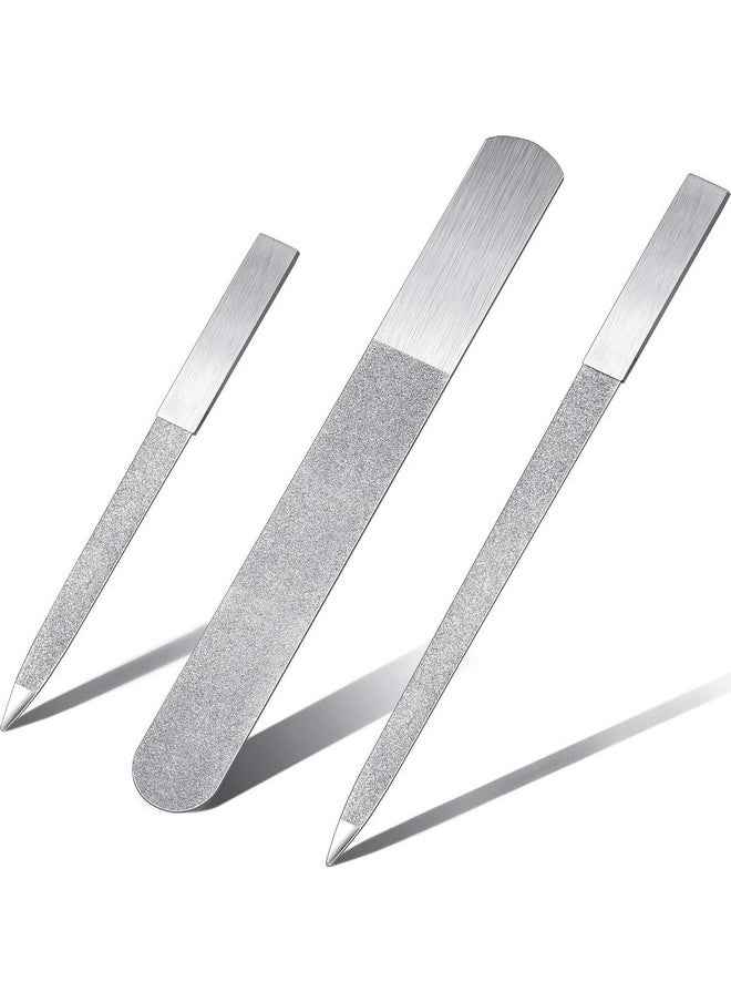 3 Pieces Diamond Nail File Set Stainless Steel Double Side Nail File Metal Sapphire Buffer File Manicure Files Natural Nail Emery Boards for Salon Home and Travel Women Men