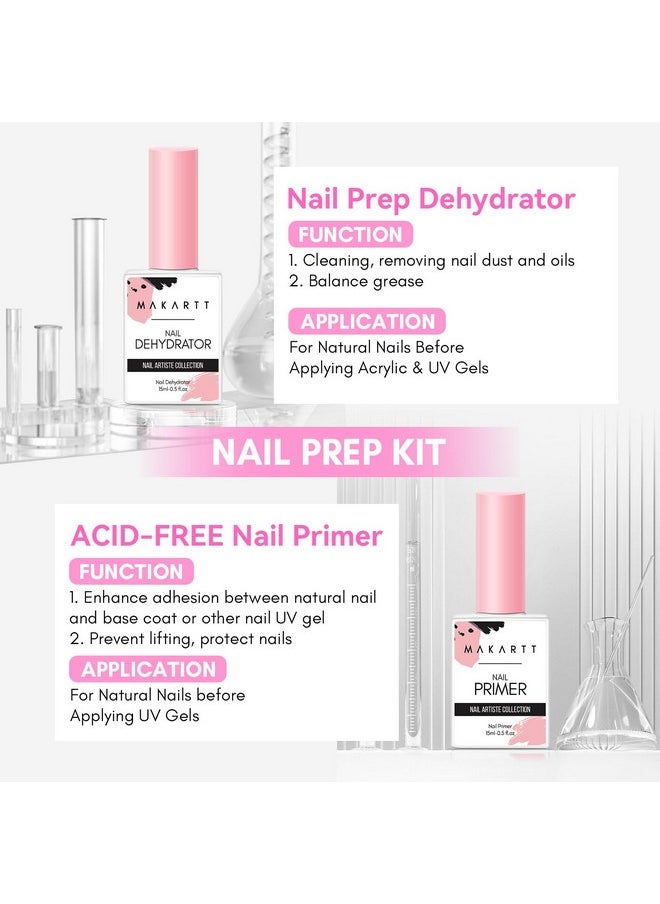 Makartt Nail Dehydrator and Primer Set: Acid Free Air Dry Professional Long-lasting Nail Prep Hema Free Nail Primer for Acrylic Nails Powder UV Gel Nail Polish(15ML/0.5 oz)