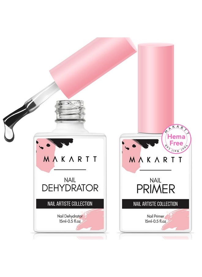 Makartt Nail Dehydrator and Primer Set: Acid Free Air Dry Professional Long-lasting Nail Prep Hema Free Nail Primer for Acrylic Nails Powder UV Gel Nail Polish(15ML/0.5 oz)