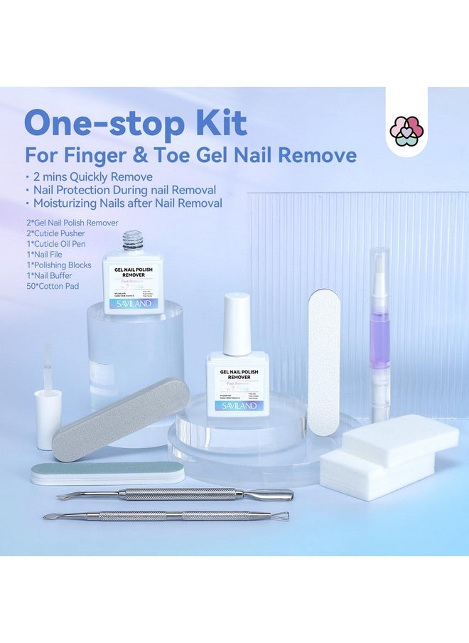 SAVILAND 2 Minutes Quick & Easy Gel Nail Polish Remover Kit: 2 PCS Soak-off Gel Polish Remover Rich in Castor Oil & Vitamin E, with Cuticle Oil Pen Nail Tools for Gel Nails Remove Home Salon Use