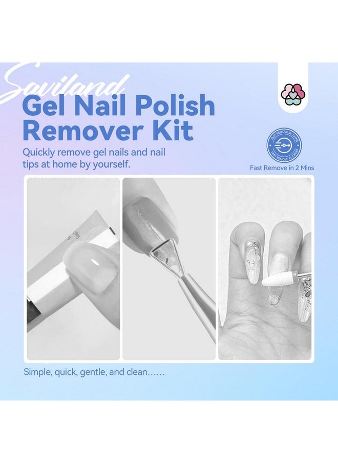 SAVILAND 2 Minutes Quick & Easy Gel Nail Polish Remover Kit: 2 PCS Soak-off Gel Polish Remover Rich in Castor Oil & Vitamin E, with Cuticle Oil Pen Nail Tools for Gel Nails Remove Home Salon Use