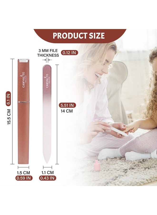CANVALITE Glass Nail Files for Natural Nails Glass Fingernail File Crystal Nail Files with Case Double Sided 180/320 Grit Czech Glass File Gentle Nail Care Stocking Stuffers for Women Girls, Rose Gold