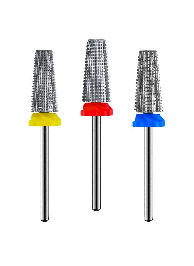 3Pcs Carbide 5 in 1 Nail Drill Bit Set- Two Way Rotate Use for Both Left and Right Handed- XF， F， M 3/32 Inches Brocas Para Drill Nails for Acrylic Nail Gel Fast Remove