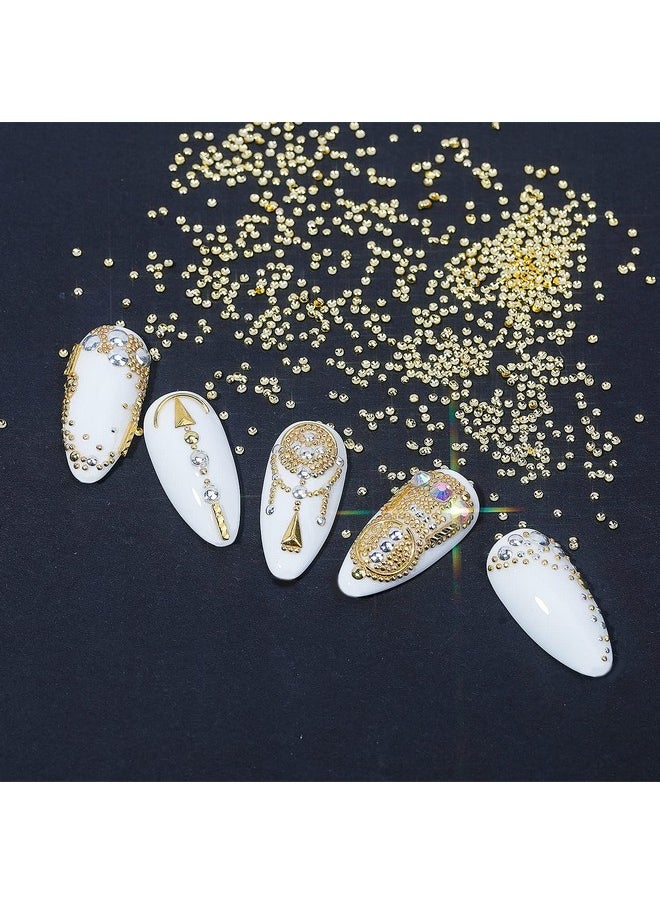 HNUIX Nail Art Charms - Metal Silver & Gold Beads, Flat back Round Rhinestones, Small Nail Pearls, 3D Mixed Sizes Decorations for Nails
