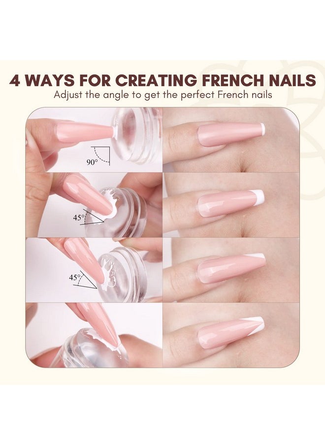 Saviland French Tip Stamp: 14PCS French Tip Nail Tool with Replaceable Stamper Head, Clear Silicone Nail Stamper kit French Nail Stamper with Scrapers for French Manicure Tool Home DIY Nail Art Salon