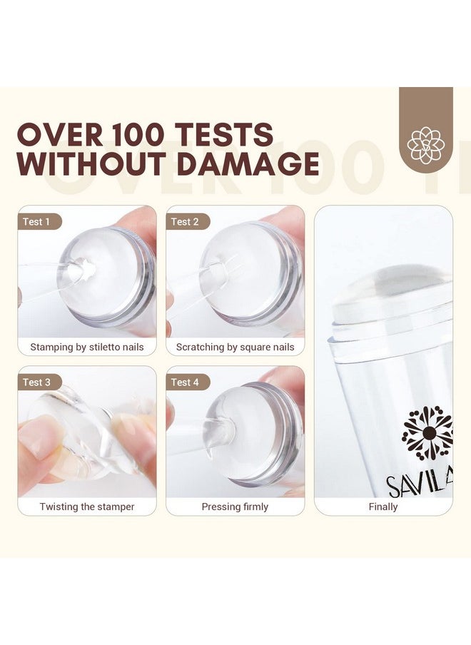 Saviland French Tip Stamp: 14PCS French Tip Nail Tool with Replaceable Stamper Head, Clear Silicone Nail Stamper kit French Nail Stamper with Scrapers for French Manicure Tool Home DIY Nail Art Salon