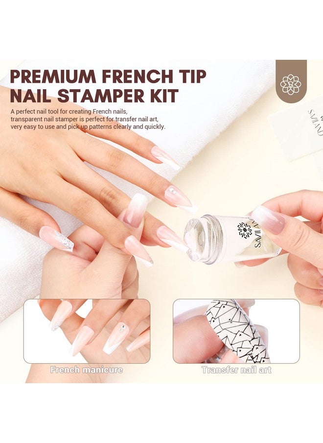 Saviland French Tip Stamp: 14PCS French Tip Nail Tool with Replaceable Stamper Head, Clear Silicone Nail Stamper kit French Nail Stamper with Scrapers for French Manicure Tool Home DIY Nail Art Salon