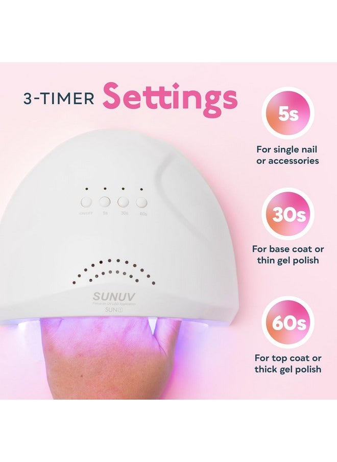 UV LED Nail Lamp, SUNUV Gel Nail Light for Nail Polish 48W UV Dryer with 3 Timers SUNone