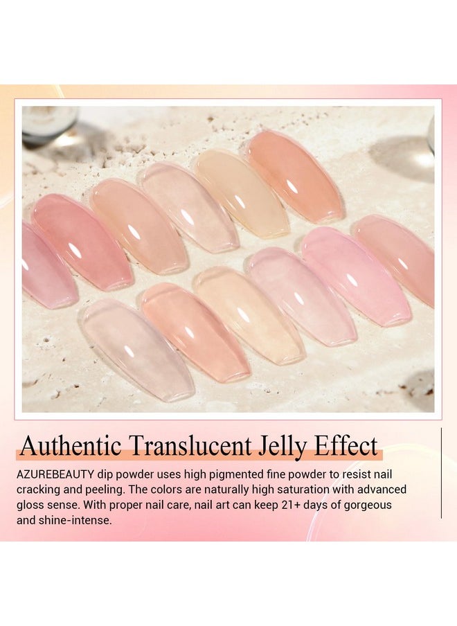 AZUREBEAUTY Dip Powder Set 6 Pcs Translucent Nude Pink Sheer Color, Natural Clear Dipping Powder Milky Jelly Effect French Nail Art Starter Manicure Salon DIY at Home