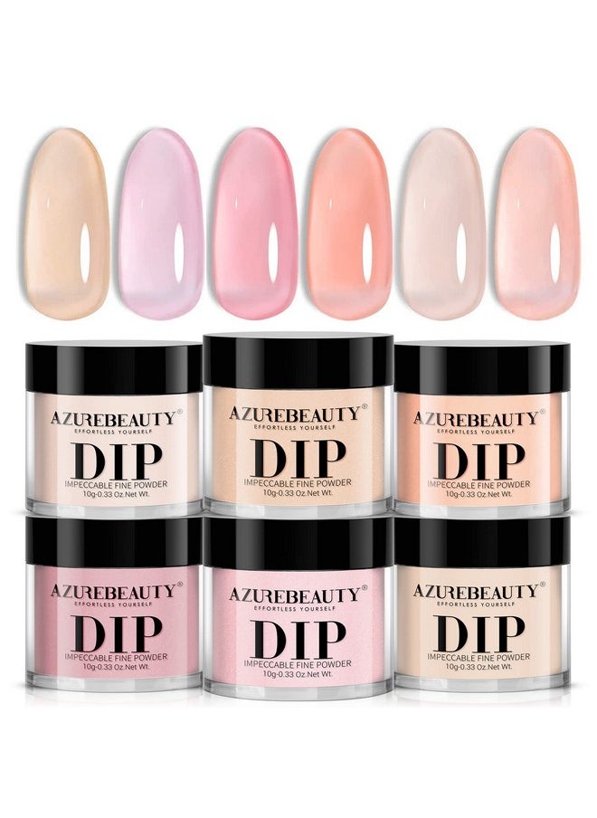 AZUREBEAUTY Dip Powder Set 6 Pcs Translucent Nude Pink Sheer Color, Natural Clear Dipping Powder Milky Jelly Effect French Nail Art Starter Manicure Salon DIY at Home