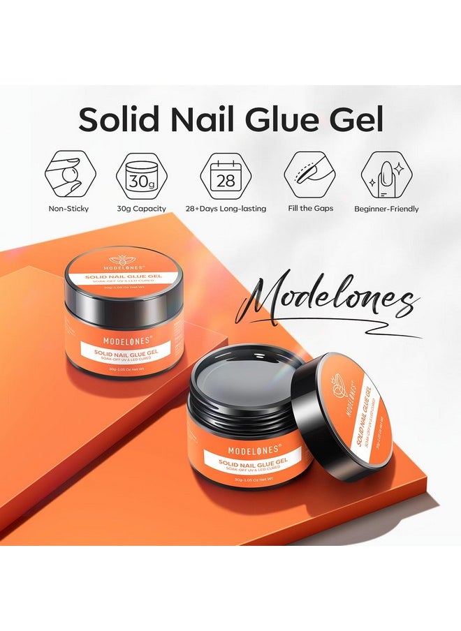Modelones Soild Nail Glue Gel, 30g Soild Nail Glue for Press On Nails, Nail Tips and Acrylic Nails, Solid Gel Nail Glue, Long-Lasting Strong Adhesion Solid Gel Nail Art DIY Home, Need UV Light Cured