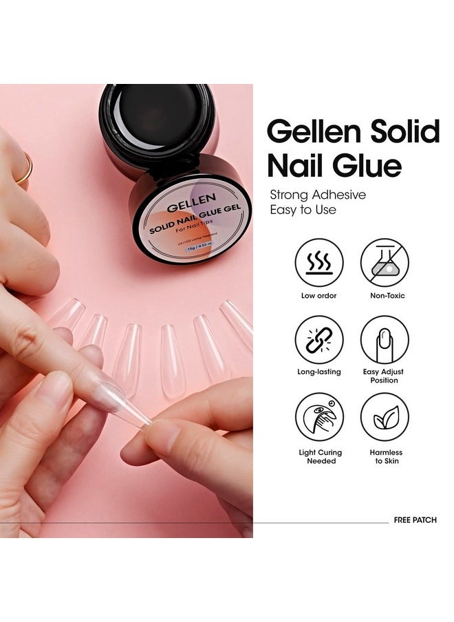 Gellen Solid Nail Glue Gel for False Nail Tips, Huge Capacity 15g Press on Nail Glue Solid Acrylic Nail Glue Gel for Salon Art DIY at Home, Need UV Light Cured