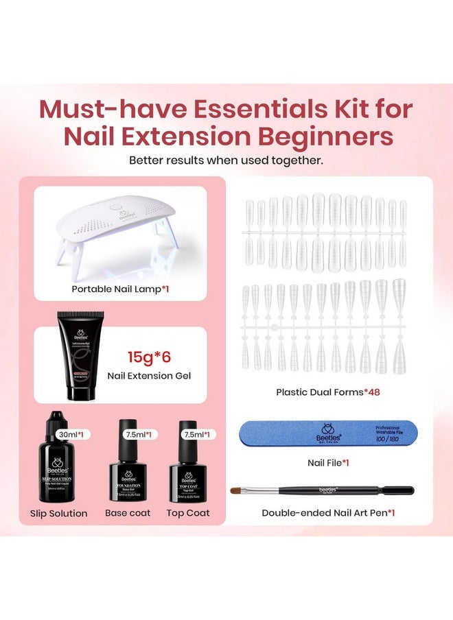 Beetles Poly Nail Gel Kit with Uv Light,6 Colors Clear Nude Brown Neutral Color Beetles Poly Gel Nail Extension Gel Set Builder Hybrid Jelly Gel with Base Top Coat Valentine's Day Gift for Women