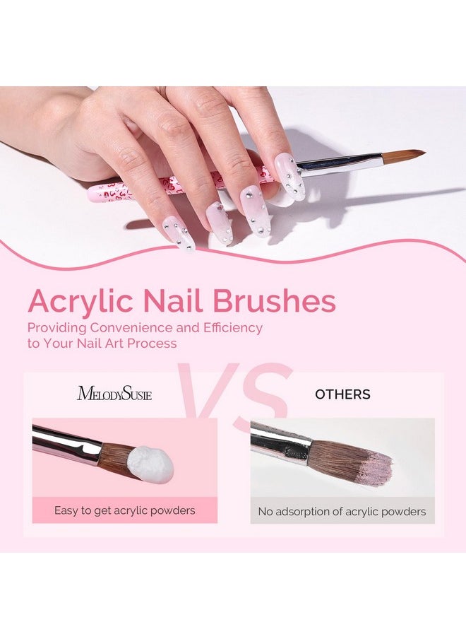 MelodySusie 3Pcs Acrylic Nail Brush Set, Size 8/10/14 Professional Nail Brushes for Acrylic Application Acrylic Powder Nail Art Extension and 3D Nail Carving for DIY Home Salon Nail Art Tool Pink