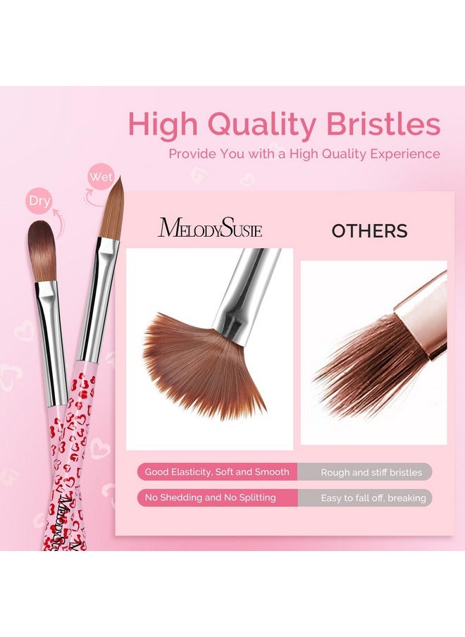 MelodySusie 3Pcs Acrylic Nail Brush Set, Size 8/10/14 Professional Nail Brushes for Acrylic Application Acrylic Powder Nail Art Extension and 3D Nail Carving for DIY Home Salon Nail Art Tool Pink