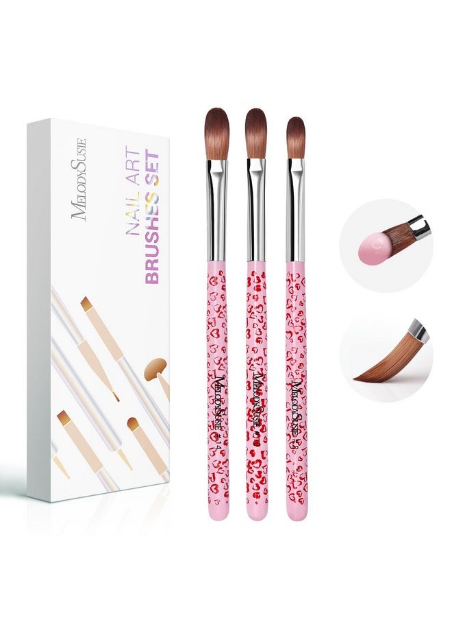 MelodySusie 3Pcs Acrylic Nail Brush Set, Size 8/10/14 Professional Nail Brushes for Acrylic Application Acrylic Powder Nail Art Extension and 3D Nail Carving for DIY Home Salon Nail Art Tool Pink