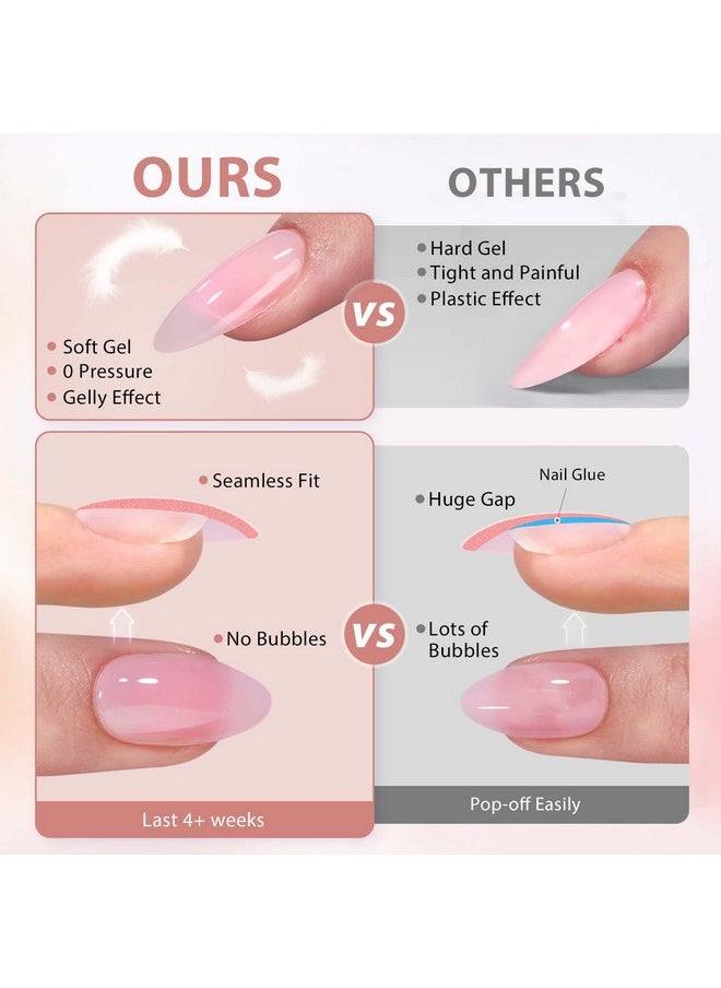 BTArtbox Almond Nail Tips - Brown Soft Gel Nail Kit with 150 pcs Medium Fake Nails, Gel Nail Glue, Top Coat, Nail Lamp, Pre-colored Press on Nails for Valentines Day Gift