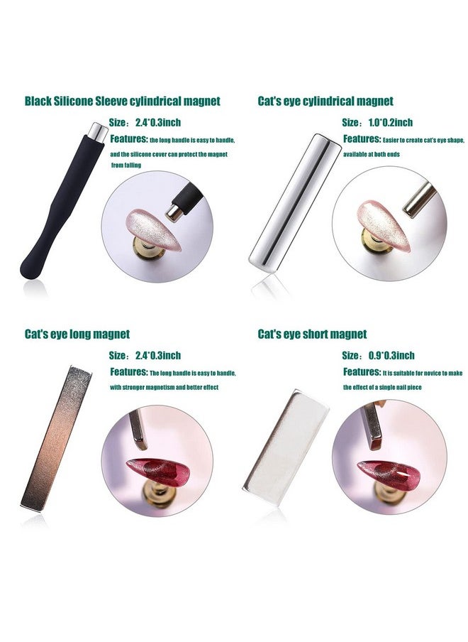 JERCLITY 7 Pieces Cat Eye Magnet for Nails Double-Head Nail Magnetic Stick Multi-Function Magnet Board Square Thickened Cat Eye Strong Magnet Plate Nail Magnet Tool Set for Cat Eye Gel Polish Nail Art