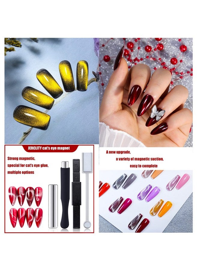 JERCLITY 7 Pieces Cat Eye Magnet for Nails Double-Head Nail Magnetic Stick Multi-Function Magnet Board Square Thickened Cat Eye Strong Magnet Plate Nail Magnet Tool Set for Cat Eye Gel Polish Nail Art