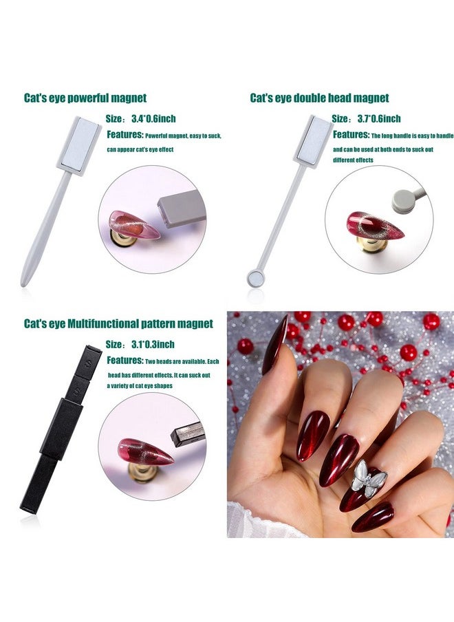 JERCLITY 7 Pieces Cat Eye Magnet for Nails Double-Head Nail Magnetic Stick Multi-Function Magnet Board Square Thickened Cat Eye Strong Magnet Plate Nail Magnet Tool Set for Cat Eye Gel Polish Nail Art