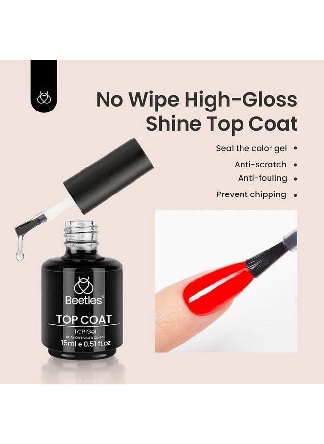 Beetles Gel Polish 2Pcs 15ml No Wipe Top Coat High Gloss Shiny Long-Lasting Clear Gel Top Coat, Soak Off Nail Lamp Nail Gel, Home DIY Professional Manicure and Nail Salon Valentines Day Gifts