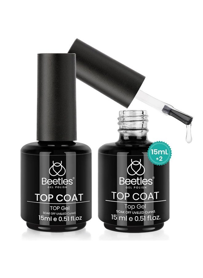 Beetles Gel Polish 2Pcs 15ml No Wipe Top Coat High Gloss Shiny Long-Lasting Clear Gel Top Coat, Soak Off Nail Lamp Nail Gel, Home DIY Professional Manicure and Nail Salon Valentines Day Gifts