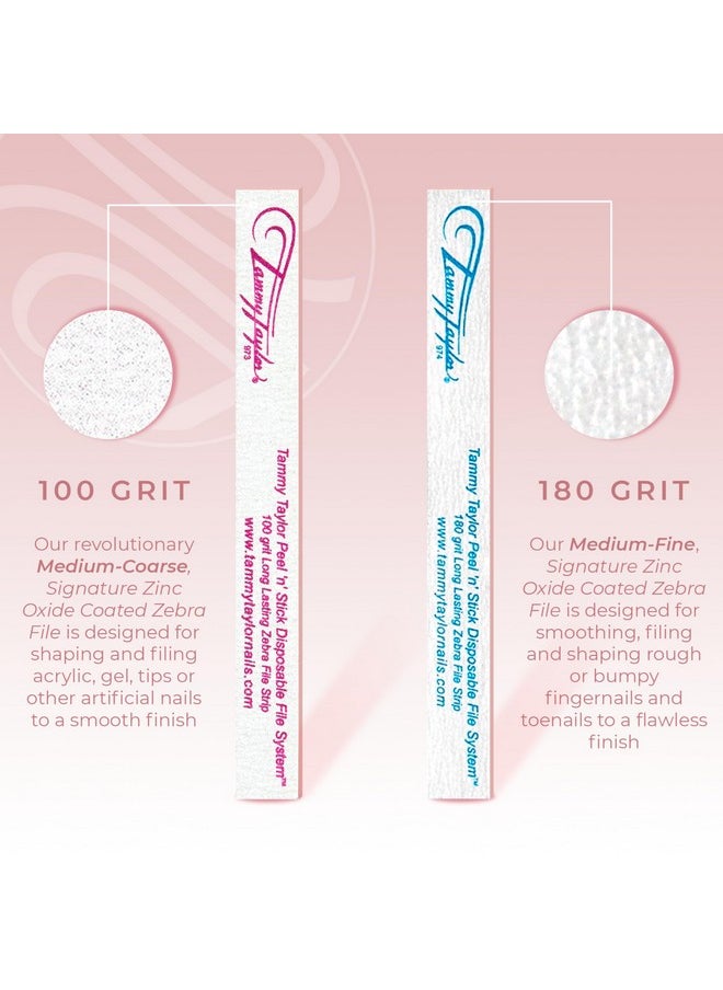 Tammy Taylor 100/180 Grit Nail Files for Acrylic Nails | Peel and Stick Disposable Zebra Coarse Nail File for Shaping Nail Art and Acrylic Nail Powder w/Professional Emery Boards for Nails | 10 Pack