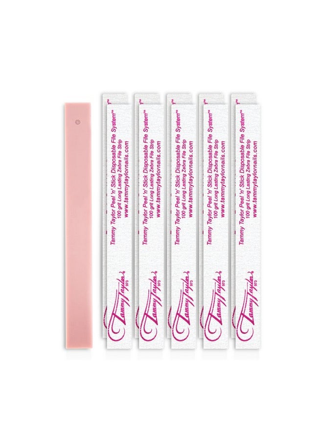 Tammy Taylor 100/180 Grit Nail Files for Acrylic Nails | Peel and Stick Disposable Zebra Coarse Nail File for Shaping Nail Art and Acrylic Nail Powder w/Professional Emery Boards for Nails | 10 Pack