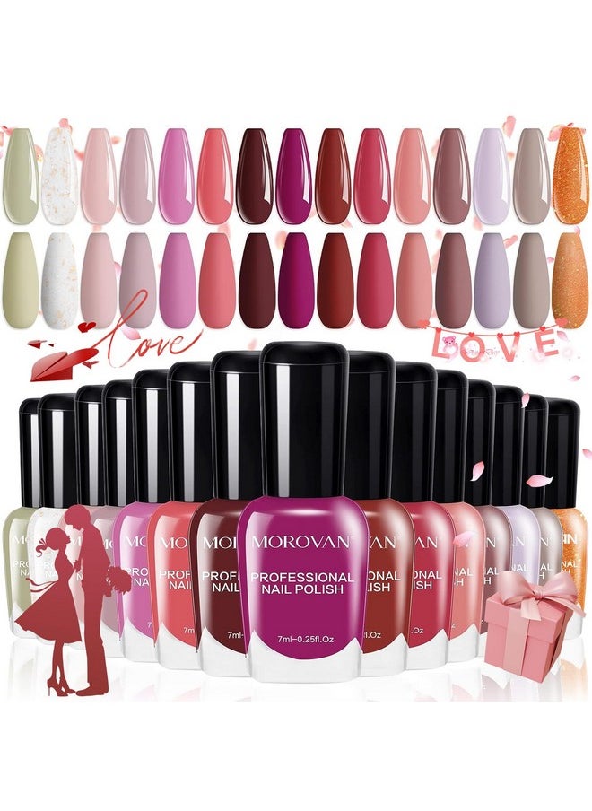 Morovan Fingernail Nail Polish Set: 15 Color Burgundy Red Fall Fingernail Polish Pink Air dry Regular Quick dry Nail Polish Pack 0.25oz Nail Polish Kit Lovers Valentine's Day Gift for Women Girl
