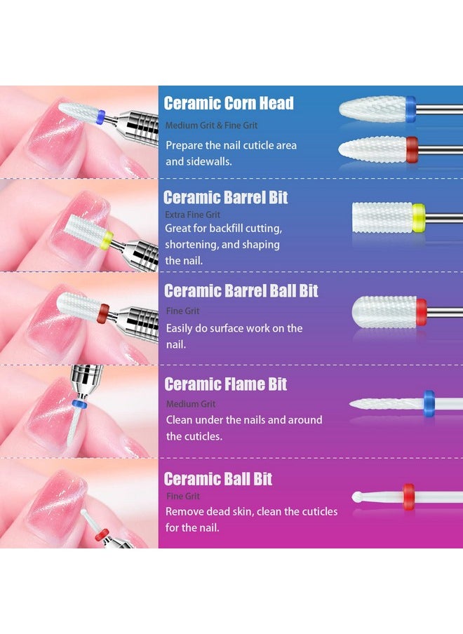 25Pcs Nail Drill Bits Set with Pink Holder and 50Pcs 8 Colors Sanding Bands, Tungsten Carbide Ceramic Diamond 3/32 inch Nail Drill Bits Remove Acrylic Poly Nail Gel Nail Polish