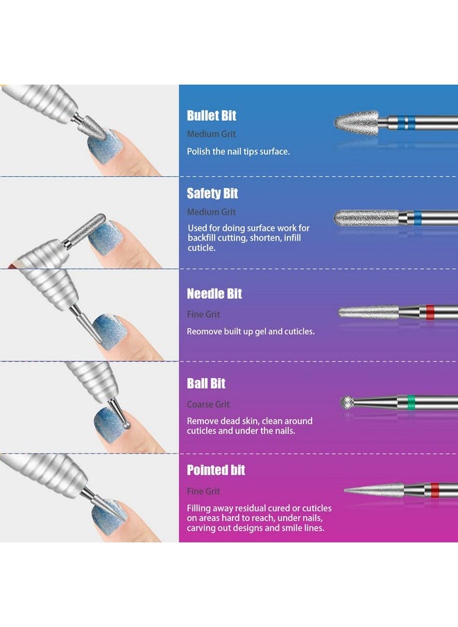 25Pcs Nail Drill Bits Set with Pink Holder and 50Pcs 8 Colors Sanding Bands, Tungsten Carbide Ceramic Diamond 3/32 inch Nail Drill Bits Remove Acrylic Poly Nail Gel Nail Polish