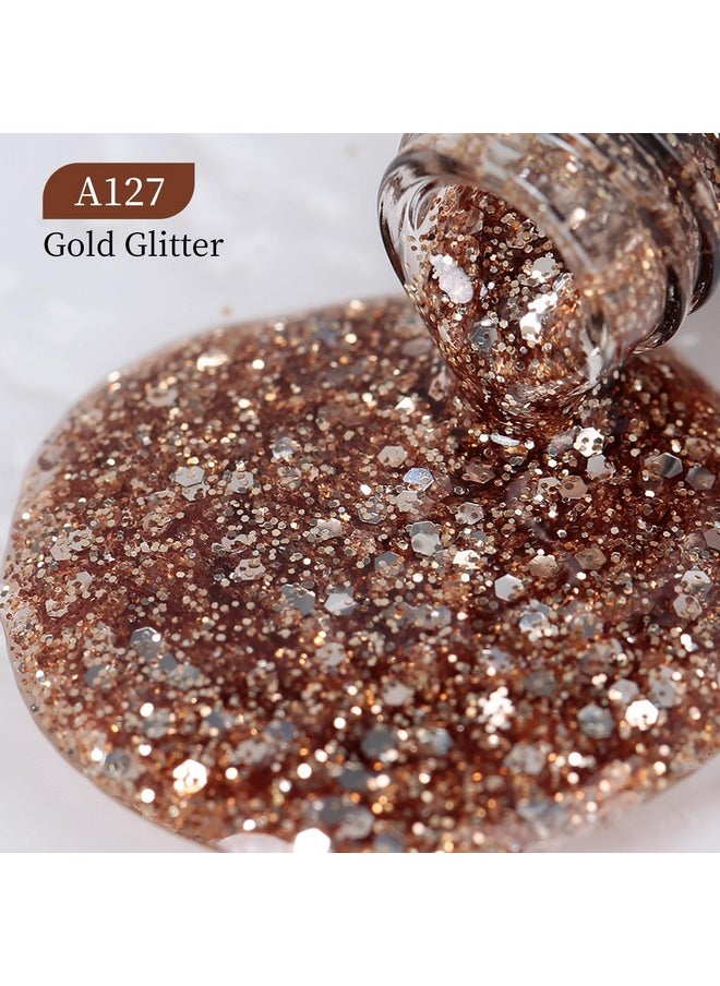 MAYCHAO 15ML Gold Glitter Gel Nail Polish 1Pc Sparkle Light Gold Gel Polish Soak Off UV LED Nail Polish Nail Art Starter Manicure Salon DIY at Home, 0.5 OZ