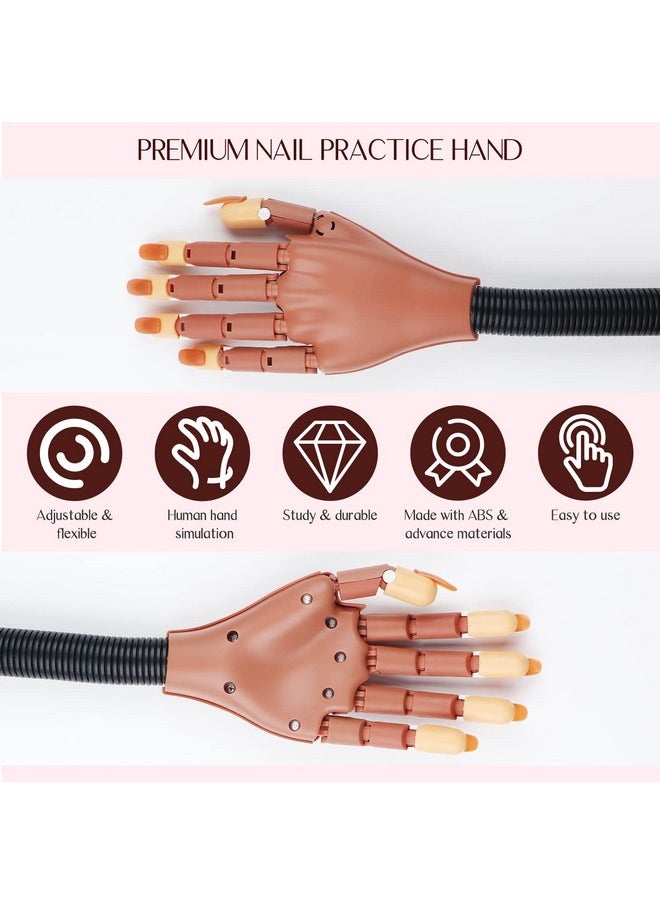 Saviland Practice Hand for Acrylic Nails, Flexible Moveable Fake Hands, Manicure Trainng Hand Nail Kit for Beginners, Movable Nail Maniquin Hand with 200PCS Nail Tips, Nail Glues, Brush and Clipper