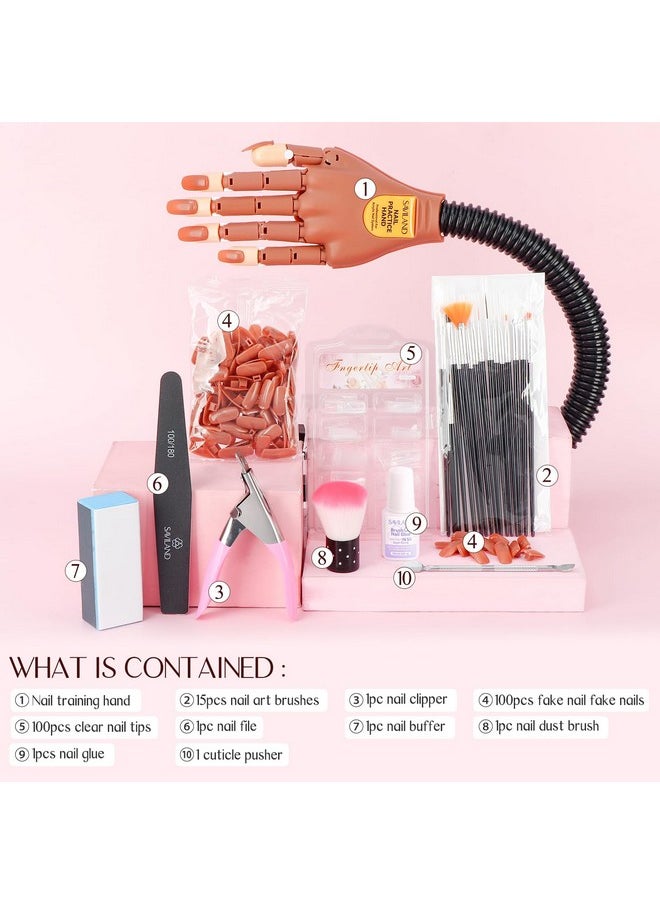 Saviland Practice Hand for Acrylic Nails, Flexible Moveable Fake Hands, Manicure Trainng Hand Nail Kit for Beginners, Movable Nail Maniquin Hand with 200PCS Nail Tips, Nail Glues, Brush and Clipper