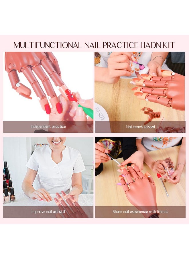 Saviland Practice Hand for Acrylic Nails, Flexible Moveable Fake Hands, Manicure Trainng Hand Nail Kit for Beginners, Movable Nail Maniquin Hand with 200PCS Nail Tips, Nail Glues, Brush and Clipper