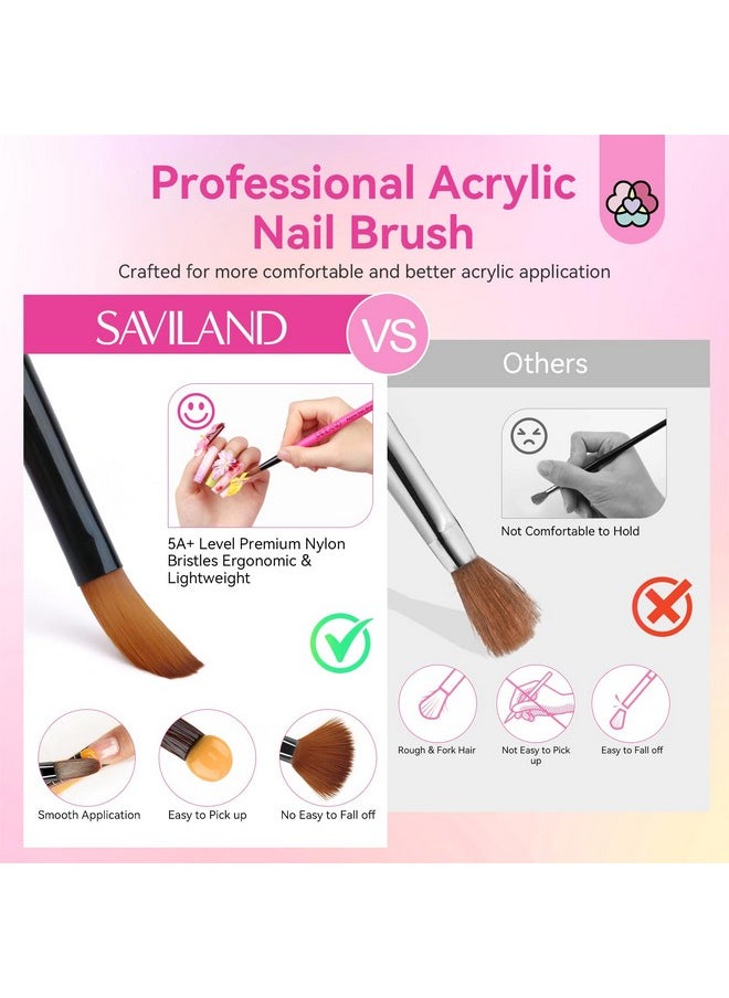 SAVILAND Acrylic Nail Brushes Set: Sizes 8, 10, 14 Nail Brushes for Professional Acrylic Powder Applications, Nails Extension, 3D Carving for Home Salon DIY Nail Art Brush Manicure Acrylic Tools Pink