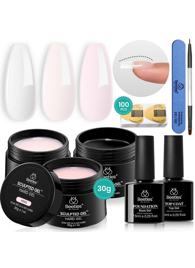 Beetles Builder Gel for Nails-10 in 1 30g *3 Colors Builder Gel Nail Kit Nail Extension Clear Nude Pink Hard Gel Sculpted Gel with Base Top Coat Nail Forms Nail Pen Nail Art Manicure Gift for Women