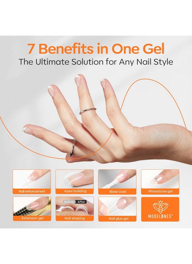modelones Builder Nail Gel with Gel Top Coat, 8-In-One Clear Gel Builder Acid Free Top Coat for Nail Thickening Apex Building Nail Extension Shine Finish and Long Lasting, LED Nail Lamp Cured 10ml
