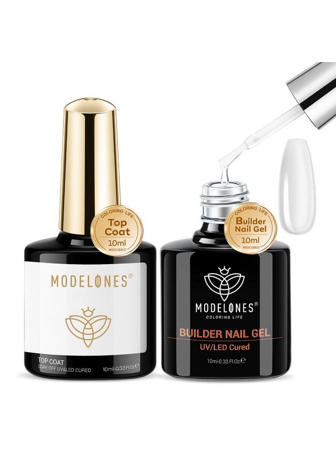 modelones Builder Nail Gel with Gel Top Coat, 8-In-One Clear Gel Builder Acid Free Top Coat for Nail Thickening Apex Building Nail Extension Shine Finish and Long Lasting, LED Nail Lamp Cured 10ml