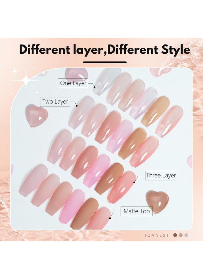 FZANEST Gel Nail Polish Jelly Nude Set,Sheer Natural Milky Pink 6 Colors Gel Polish Nail Kit Soak Off LED UV Varnish Nail Art Manicure Kit