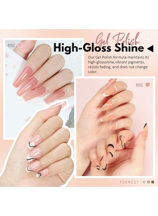 FZANEST Gel Nail Polish Jelly Nude Set,Sheer Natural Milky Pink 6 Colors Gel Polish Nail Kit Soak Off LED UV Varnish Nail Art Manicure Kit