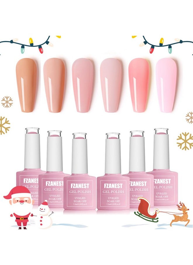 FZANEST Gel Nail Polish Jelly Nude Set,Sheer Natural Milky Pink 6 Colors Gel Polish Nail Kit Soak Off LED UV Varnish Nail Art Manicure Kit